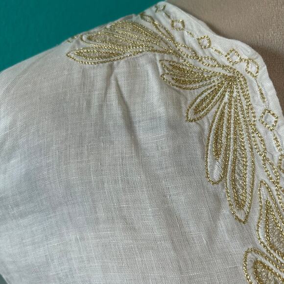 Lilly Pulitzer Amelia Island Linen Tunic White & Gold Embroidered V-Neck Top XS - Picture 4 of 6